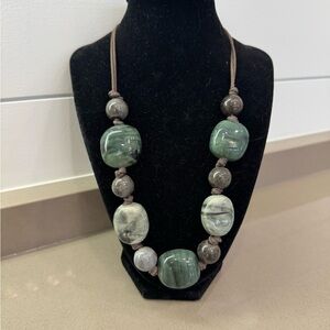 Green and Gray Beaded Stone Statement Necklace